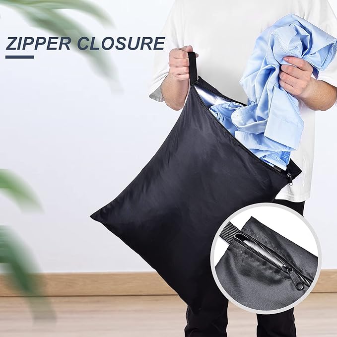 OTraki 2 Pack Laundry Bags 16x20 inch Wet Dry Bag for Swimsuit and Towels Medium Travel Dirty Clothes Bag Machine Washable Laundry Sack for Gym Beach Swimming Workout Yoga Black