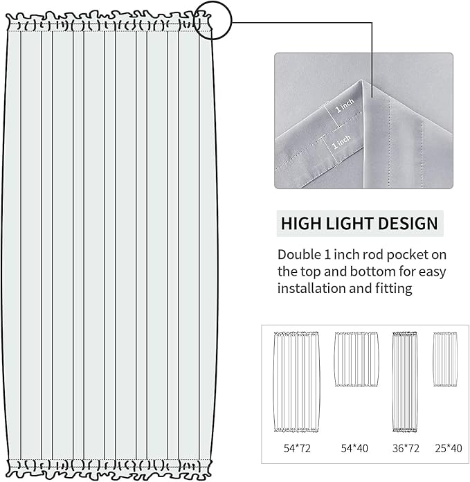 DWCN French Door Curtains – Rod Pocket Thermal Blackout Curtain for Doors with Glass Window, Kitchen and Patio Doors for Privacy, 36 X 72 Inches Long, 1 Curtain Panel with Tieback,Silver Grey