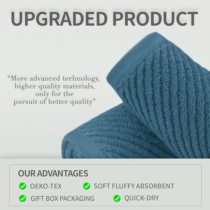 VOOVA & MOVAS Labrador Blue Towels for Bathroom, 100% Cotton | Quick Dry | Soft | Thick, 3 Piece Towel Set, 1 Large Bath 30" x 56", 1 Hand 18" x 28", 1 Wash Cloth 13" x 13", Bathroom Essentials