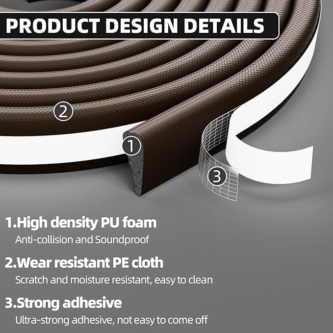 196" Wedge Weather Stripping Door Seal Strip for Door Frame & Window,Self Adhesive Window Insulation Draft Stopper Seal for Winter,Gray Foam Door Gap Filler for Soundproofing Light Blocker,Brown