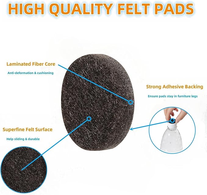 Furnigear Felt Pads Small 3/8" Felt Pads for Cabinet Doors Bumpers, Cabinet Cushion Dots Felt Cabinet Door Stops, Self Adhesive Thick Bumper Pads to Protect Surfaces -Anti Scratch 234 Pcs Round Brown