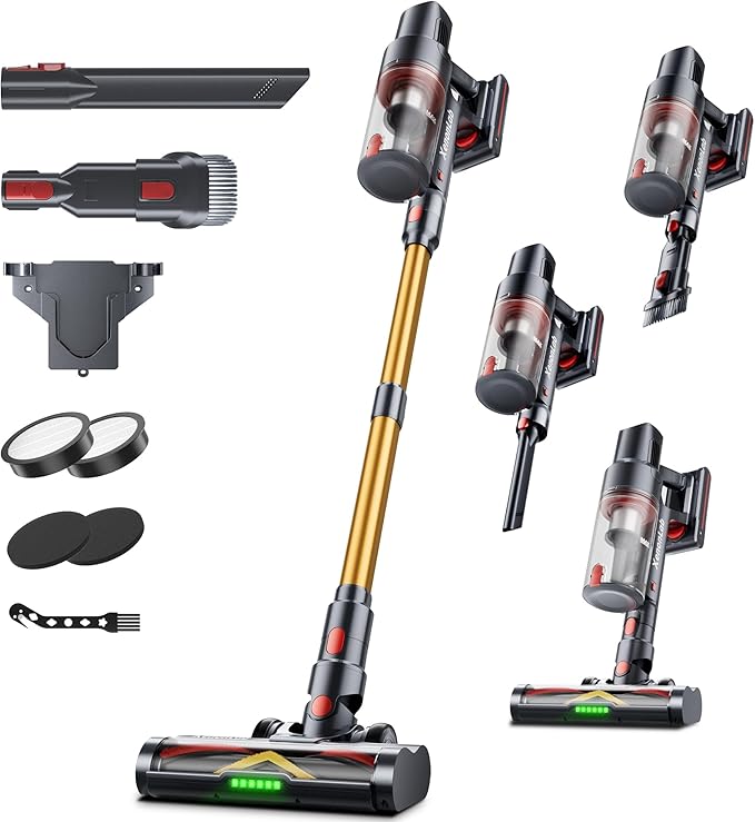 Cordless Vacuum Cleaner, 75Mins/48KPa/580W Self-Standing Vacuum Cleaners for Home, with Anti-Static&Anti-Tangle Brush, LED Touch Screen, Stick Vacuum for Carpets, Pet Hair, Hardwood Floors