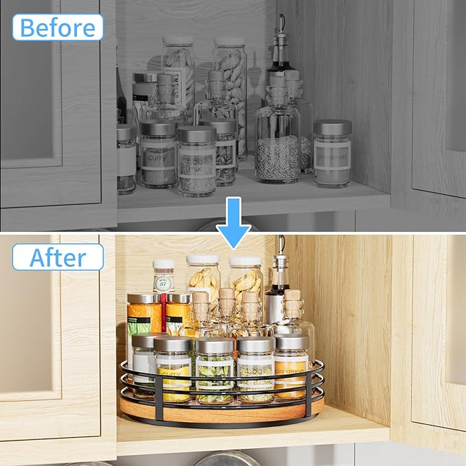 Wood Lazy Susan Turntable Organizer - 11" Round Wooden Lazy Susan for Cabinet Kitchen Countertop Dining Table Pantry Cupboard Bathroom Coffee Bar Spice Storage Home Decor