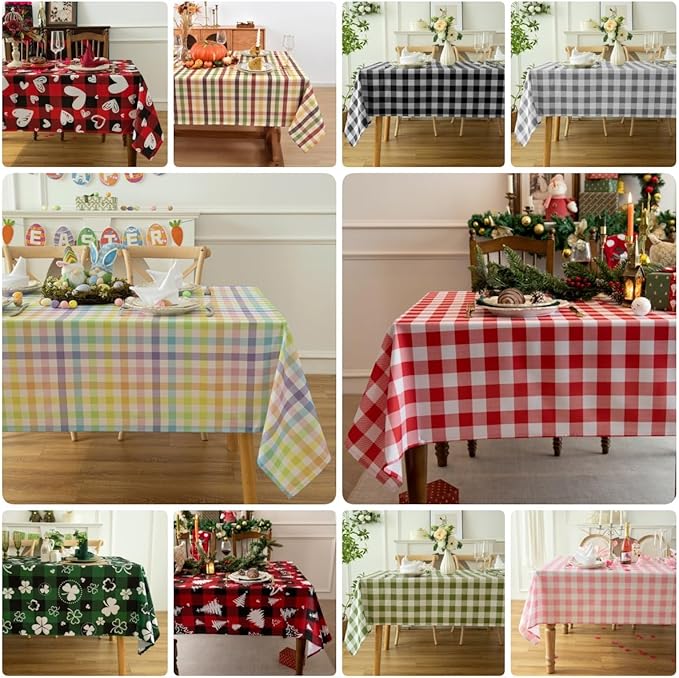 Waterproof Plaid Tablecloth Fabric - Round 120 Inch Classic Gingham Checker Table Cloth for Indoor/Outdoor Use - Buffalo Table Cover for Picnics, BBQs, and Parties