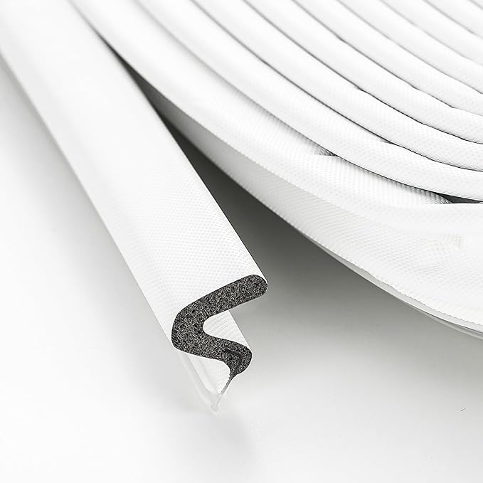 Weather Stripping Door Seal Strip - Soundproof Q-Shaped Foam for Exterior Door Frame, Large Gap Seal, Noise Cancelling, Easy to Install (White, 40FT)