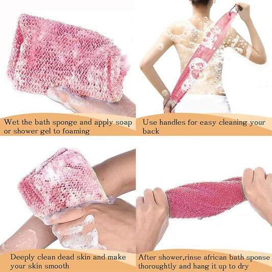African Net Sponge with Handles 3 Pieces Long African Exfoliating Net Washcloth Bath Sponge Net Cloth Wash Net Body Back Scrubber for Shower Loofah