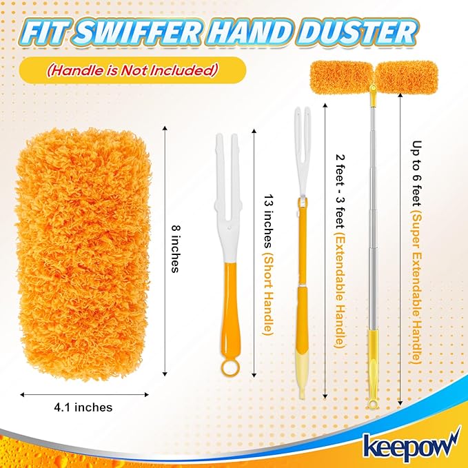 KEEPOW Reusable Microfiber Duster Refill Compatible with Swiffer Hand Duster, Heavy Duty Duster Refills, 360 Degree Dusters Refills for Cleaning, Ceiling Fan, 4 Pack (Handle is Not Included)