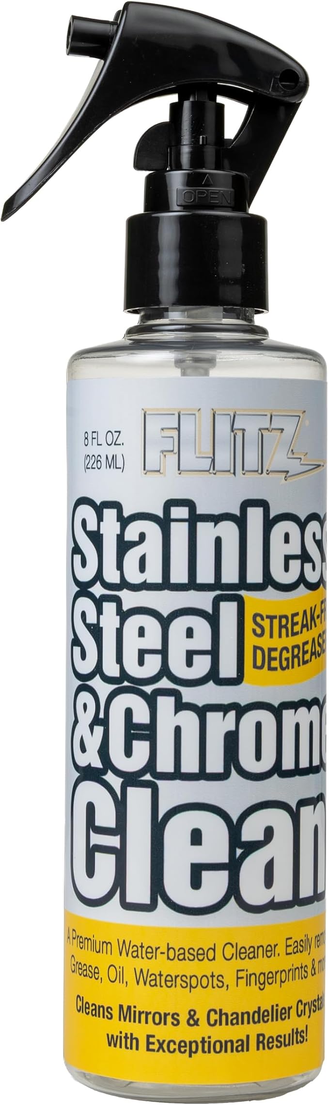 FLITZ Stainless Steel & Chrome Clean - 8oz Bottle, USA-Made Stainless Steel Cleaner Spray for Appliances - Grill, Fridge, Sink Stain Remover - Also Works on Aluminum Surfaces (1 Pack)