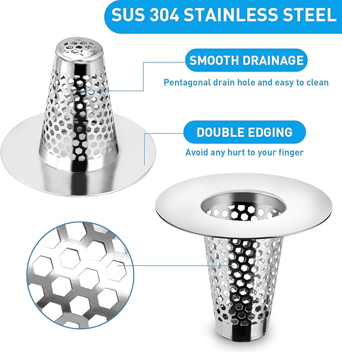 2PCS Bathroom Sink Drain Strainers, 1" Small Conical Premium Stainless Steel Porous Hair Catcher, Drainer Filter, Fit for 1.20"-1.60", Depth Than 1.60" Drain Hole