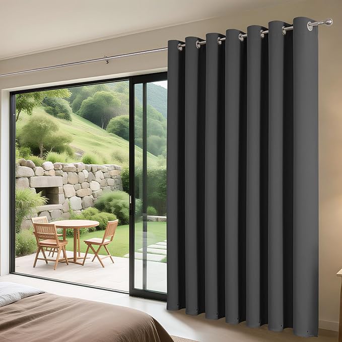 Joydeco Blackout Patio Sliding Door Curtains 84 Inches Long, Grommet Privacy Room Divider Curtains, Extra Wide Thermal Blackout Drapes for Bedroom Living Room (Grey, 70Wx84L, 1 Panel)
