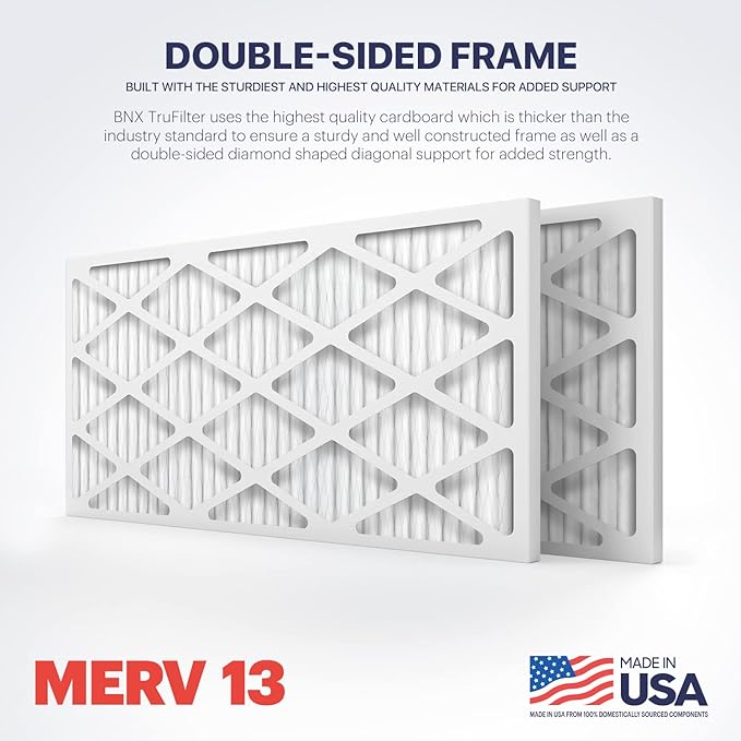 BNX TruFilter 14x30x1 Air Filter MERV 13 (4-Pack) - MADE IN USA - Electrostatic Pleated Air Conditioner HVAC AC Furnace Filters for Allergies, Pollen, Mold, Bacteria, Smoke, Allergen, MPR 1900 FPR 10