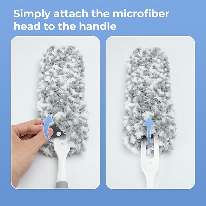 Microfiber Duster with an Extra Washable and Reusable Duster Head, Microfiber Dusters for Household Cleaning, Gray
