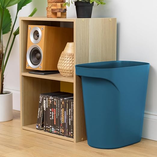 IRIS USA Small Trash Can Wastebasket with Handle, 6 Gallon / 24 Quart, 3-Pack, for Bathroom, Office, Bedroom, Under Sink, Kitchen, Garbage - Eco Friendly Navy