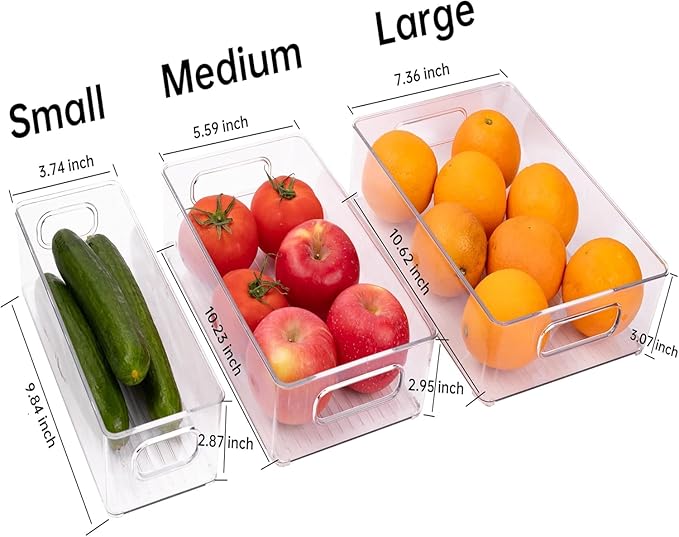 9 Pack Refrigerator Organizer Bins,3 Sizes Clear Pantry Storage with Handles and 30 PCS Plastic Bags for Fridge, Freezer, Shelves, Drawer, Bins, Snack Organizer for Home & Kitchen