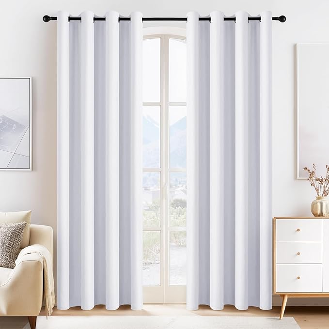 PONY DANCE Pure White Blackout Curtains for Bedroom 84 Inch Length 2 Panels Set, Privacy Thermal Insulated Room Darkening Grommet Drapes for Living Room Window, W34 x L84 Inch
