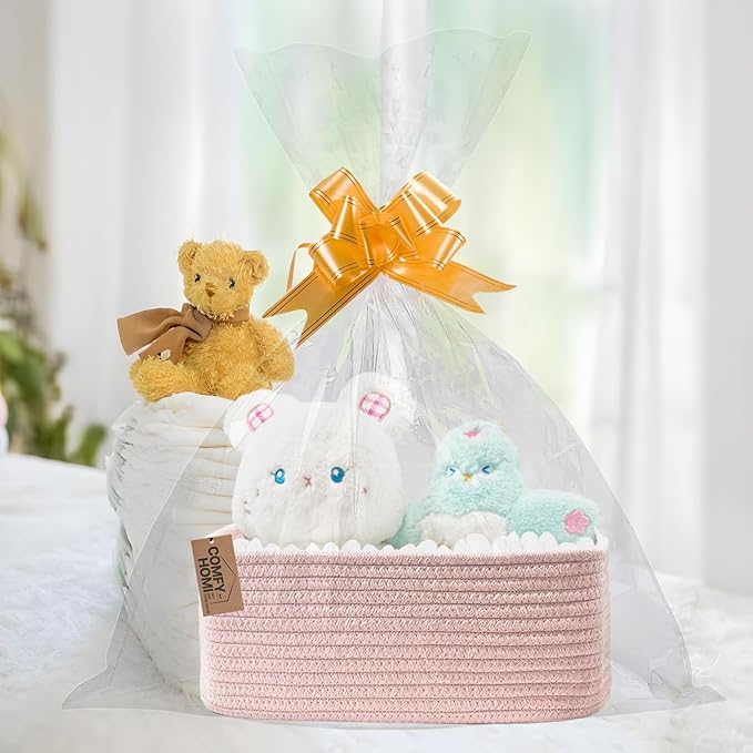 COMFY-HOMI 13" x 8.5" x 5.1"Storage Baskets for Organizing | Cotton Rope Woven Basket | Toy Storage Bin Box | Basket for Shelves, Closet Organizer Bin, Decorative Closet Shelf, 3 Pack, All pink