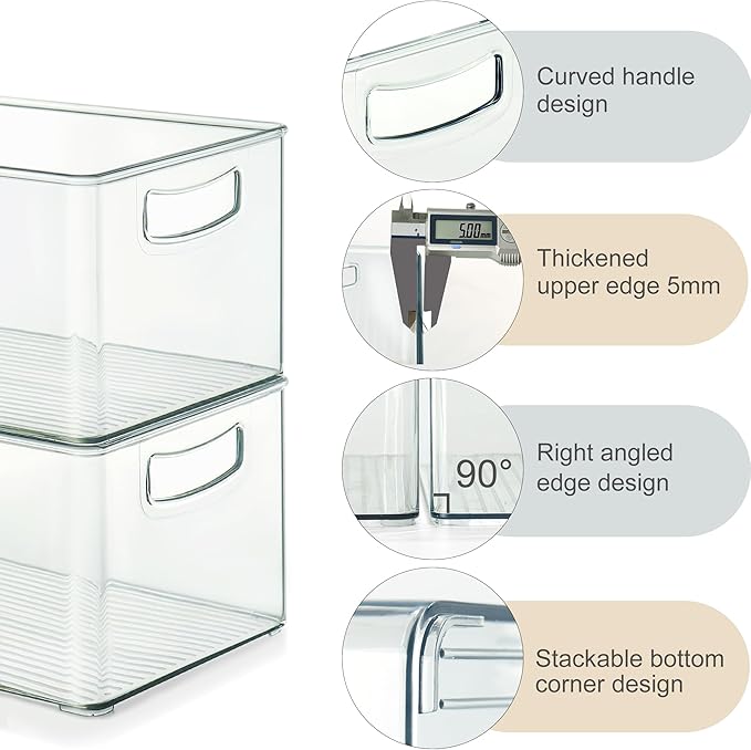 8 PACK Freezer Organizer Bins Clear Stackable Storage Bins with Side Handles for Fridge Organization and Storage Home Organization Must Haves