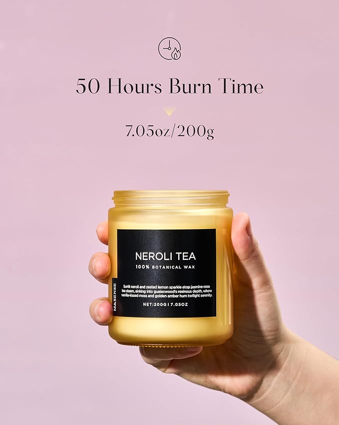 M&SENSE Neroli Tea Scented Candle, 7.05oz 50 Hours Long Lasting Burn 2 Wick Non Toxic Natural Soy Wax Candle for Women, Slow Burning Home Fragrance Gifts for Stress Relief & Relaxing