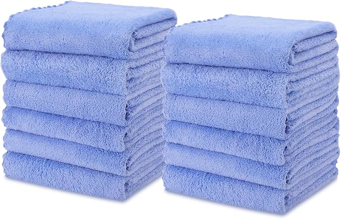 kimteny Kitchen Cloth Dish Towels, 13x28 Inches Premium Dishcloths, Super Absorbent Coral Velvet Microfiber Cleaning Cloths, Fast Drying Rags for Washing Dishes (13x28-12 Pack, Blue)