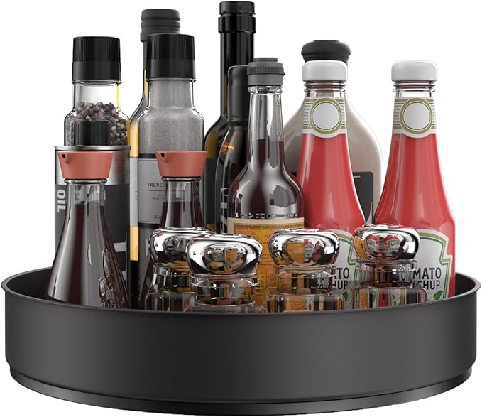 VAEHOLD Lazy Susan Stainless Steel Black Spice Rack Turntable for Pantry Cabinet - Decorative Trays Storage Containers Organizer for Kitchen Cabinet, Snacks, Bathroom (10 inches)