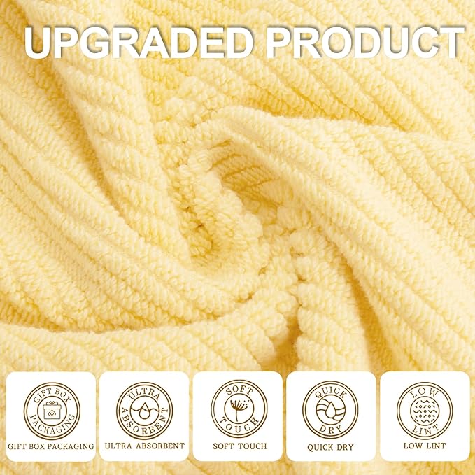 VOOVA & MOVAS Yellow Hand Towels for Bathroom, 4 Pack Large 18" x 28" - 100% Cotton | Lightweight | Thick | Quick Dry | Soft | Absorbent, Bath Hand Towels for Showering, Bathroom Essentials