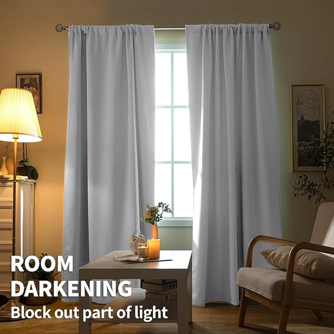 BGment Room Darkening Curtains 40 Inches Length - Rod Pocket Short Window Drapes Thermal Insulated for Bedroom Kitchen Cafe, Greyish White, 42 x 40 Inch, 2 Panels