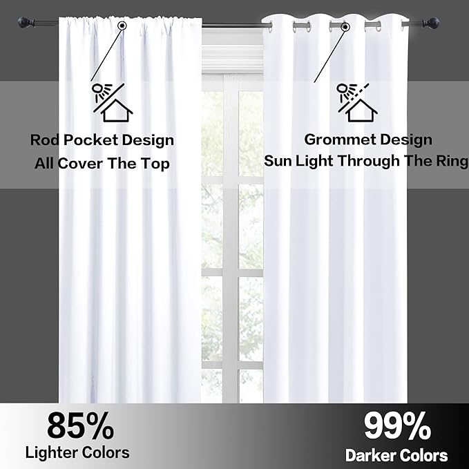 RYB HOME Short Curtains 45 inch 2 Panels Set, Room Darkening Small Window Drapes Thermal Insulated Cafe Curtains for Kitchen Dorm Transit Van, W 29 x L 45 inch, Pure White