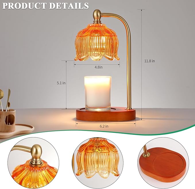 Candle Warmer Lamp with Timer and Dimmer,Electric Amber Light Gifts for Women Melt Wax Warmer Lamp with 2 Bulbs for Candle Jars House Warming New Home Decor