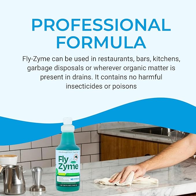 Kinzua Environmental Fly-Zyme, Highly Concentrated Enzyme Drain Cleaner for Pipes & Fruit Flies, Citronella Scented Organic Waste Degrader & Odor Neutralizer, 32 fl oz