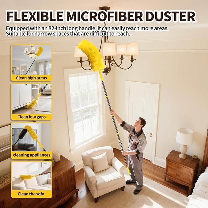 High Ceiling Fan Cleaner Duster for Fans Blades Cleaner with 78.7in Extension Pole Extra Long Handle Cleaning Tool，Reusable Chenille & Microfiber Mop Head for Baseboard Wall Floor Window Glass Wiper