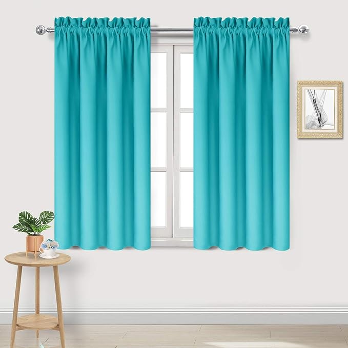DWCN Turquoise Blackout Curtains for Bedroom – Rod Pocket Thermal Insulated Energy Saving Drapes for Living Room and Bedroom, W 38 x L 54 Inch, 2 Panels