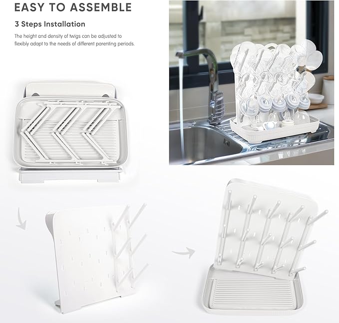 Termichy Baby Bottle Drying Rack: Large Vertical Bottle Dryer Rack Holder - Space Saving Standing Drying Rack for Baby Bottles and Pump Part Cleaning (White)