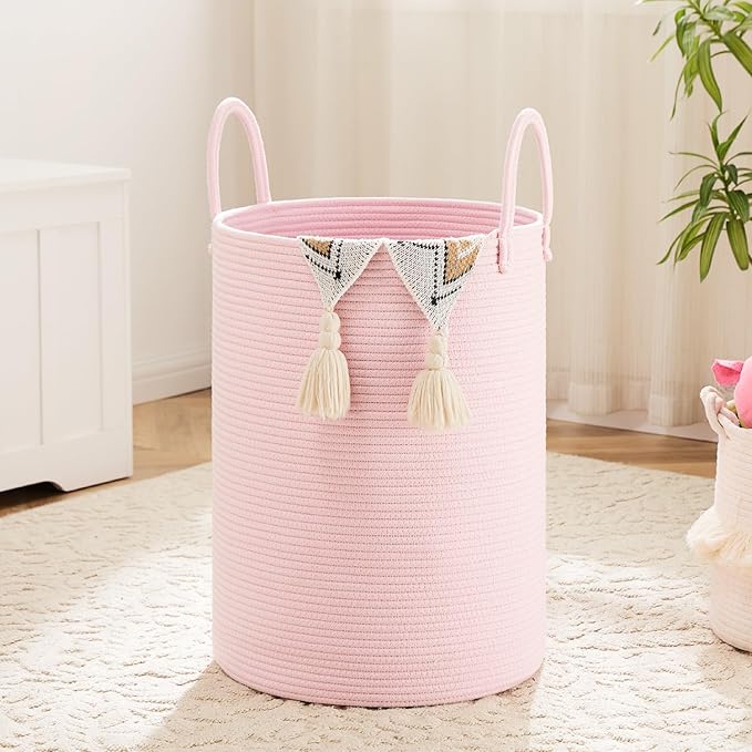 Laundry Basket,Woven Cotton Rope Laundry Hamper,100L for Decorative Storage of Dirty Clothes,Toys and Blankets in Bathroom,Baby Room and Living Room