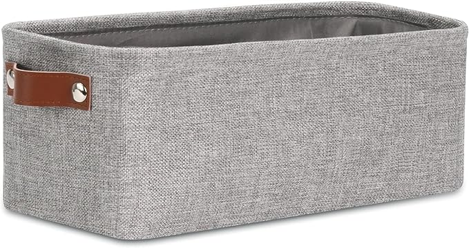 DULLEMELO Fabric Bathroom Storage Bin with Leather Handles, Narrow Organizer for Towels, Toilet Paper Rolls, Storage Basket for Back of Toilet, Vanities, Shelves & Cabinets (Gray)