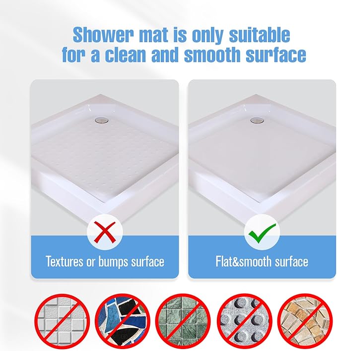 Shower Mat Non-Slip Bath Mat for Tub Floor & Stall with 200+ Suction Cups & Drain Holes, Quick Dry Machine Washable Bathtub Mat, Safe for Elderly& Baby, Bathroom Essentials 24x24 Inch (Light Grey)