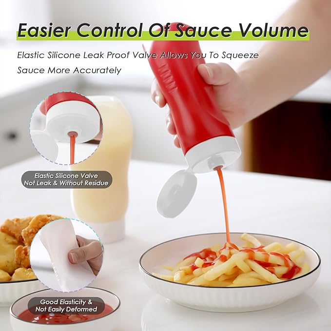 Condiment Squeeze Bottles for Ketchup Hot Sauce Liquids Oil with Caps for Condensed Milk Mustard Salad Dressing Dispenser Clear Plastic Bottles Dressing Container HD PE(8 Pack 11oz)