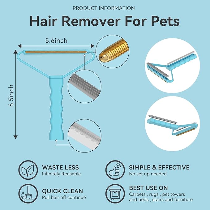 Carpet Rake - 60" Long Handle Pet Hair Removal with Metal Fabric Edge Design,Carpet Rake for Pet Hair Removal, Dog Cat Fur Remover Rubber Broom,Rug,Car Mat,Couch,Pet Bed,Furniture(4 Pack)