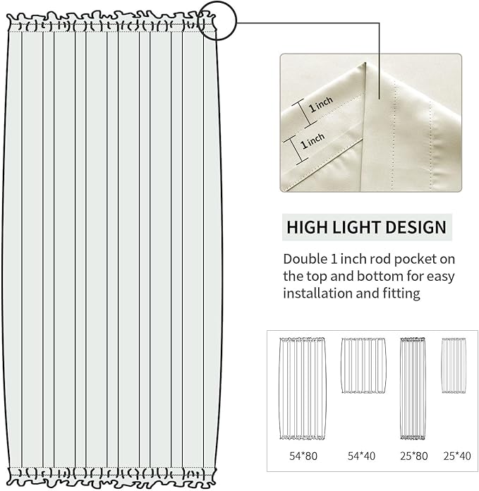 DWCN French Door Curtains – Rod Pocket Thermal Blackout Curtain for Doors with Glass Window, Kitchen and Patio Doors for Privacy, 25 X 80 Inches Long, 1 Curtain Panel with Tieback, Light Beige