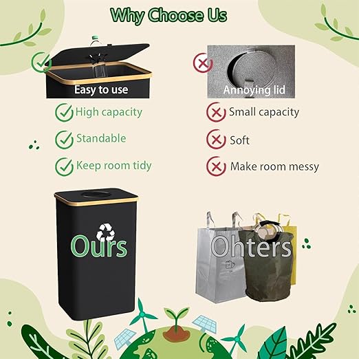 Recycling Bin for Kitchen Indoor Home, Large 26 Gallon 100L Recycle Bin with Lid Removeable Reusable Inner Bag Bottle Can Glass Waste Plastice Stickers,Black