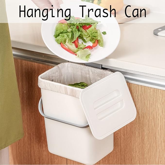 LALASTAR Compost Bin Indoor Kitchen Sealed, Hanging Small Trash Can with Lid Under Sink for Kitchen, Food Waste Bin for Countertop, Mountable Garbage Can for Bathroom, RV, 5L/1.3 Gal, White