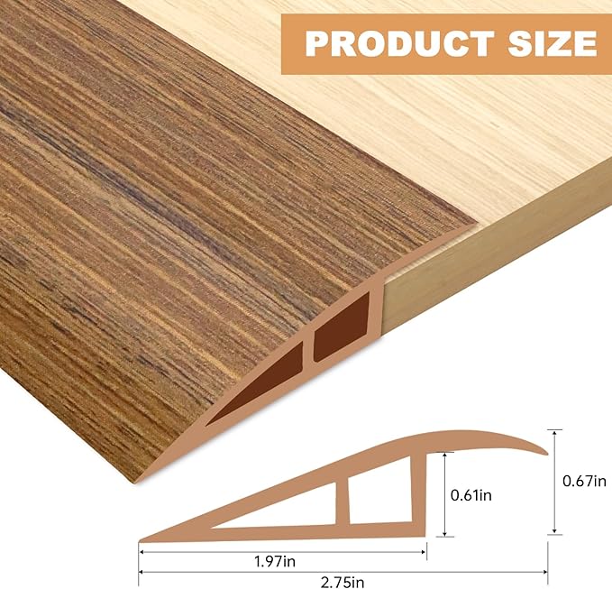 Vinyl Door Threshold Flooring Transition Strip Self Adhesive Carpet Edging Strip for Laminate Doorway Edge Threshold from 2/5" to 3/5" (Light Brown Wood Grain, 10 Ft)