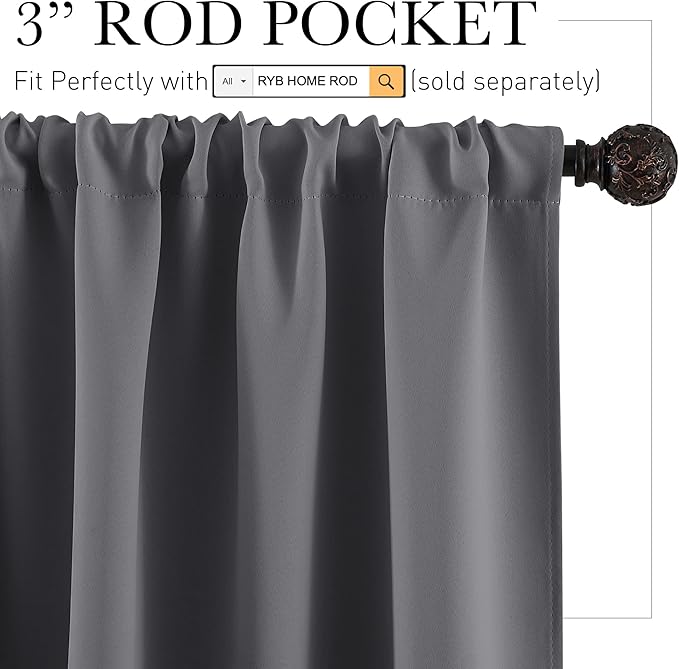 RYB HOME Blackout Curtains 84 inches Long 2 Panels Set for Living Room, Thermal Insulating Privacy Curtains & Drapes for Doorway Temporary Door Alternative Accordion Door, Grey, W 42 x L 84