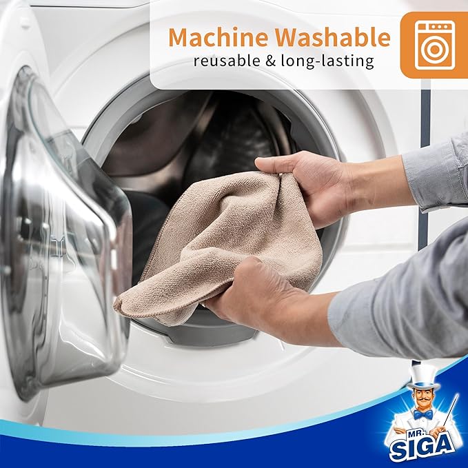 MR.SIGA Microfiber Cleaning Cloths, All-Purpose Surface Microfiber Towels, Streak Free Cleaning Rags, Pack of 12, Wheat, Size 32 x 32 cm(12.6 x 12.6 inch)