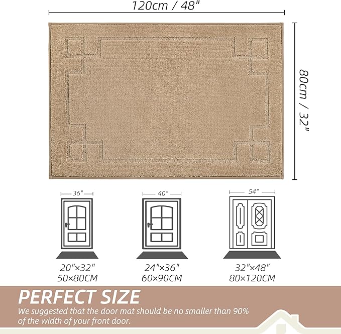 BEQHAUSE Door Mat 32" x 48", Non-Slip Door Mats Indoor Entryway Rugs Washable Low-Profile Absorbent and Stain Resist Floor Mats, Dog Door Mat for Front Back Door, Muddy Wet Shoes & Paws, Beige