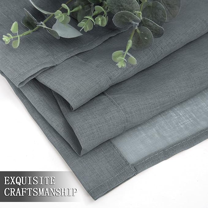 Tollpiz Short Sheer Curtain Linen Textured Bedroom Curtains Sheer Light Filtering Rod Pocket Voile Curtain for Living Room, 54 x 54 inches Long, Dark Grey, Set of 2 Panels