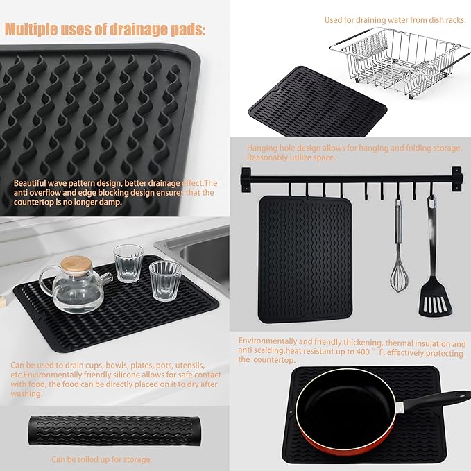 Stainless Steel Dish Drying Rack(15.2"L X 11"W X 5.3"H), Expandable Fruit & Vegetable Drain Rack over Sink, Dish Drainer Rack in Sink, with Stainless Steel Utensil Holder & Silicone Mat(16")