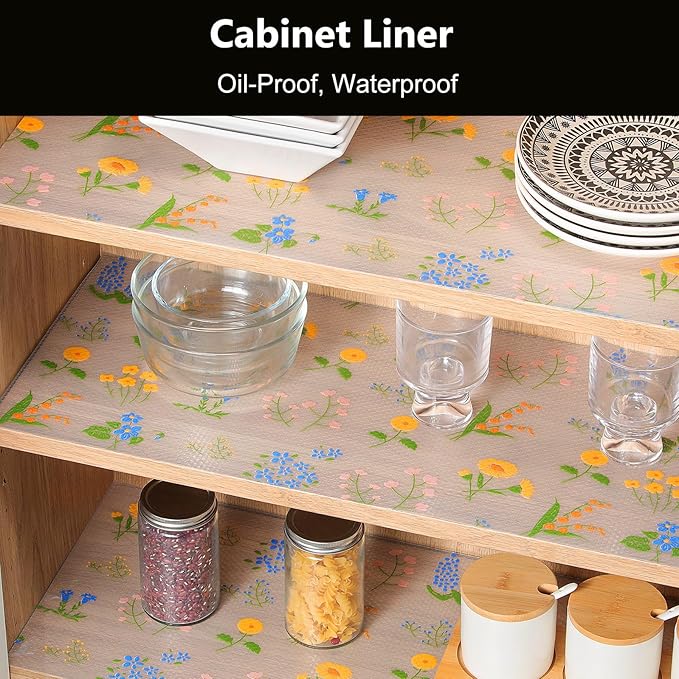 INNOLITES Non-Slip Shelf Liner – Cabinet & Drawer Liner Non-Adhesive – Waterproof Oil-Proof – Durable EVA with Floral for Kitchen Cabinets Refrigerator – BPA-Free, Easy to Cut 11.8" x 236"