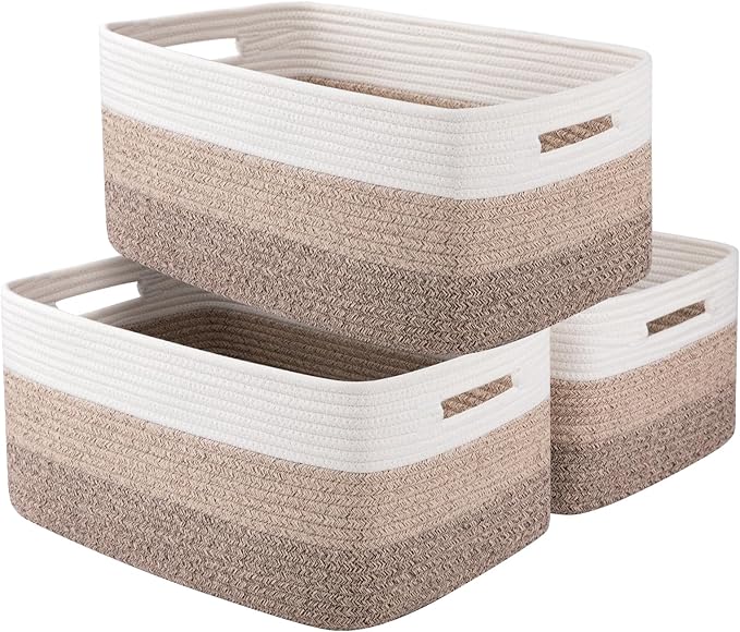Large Storage Basket for Organizing, Woven Rope Basket for Shelves, Closet Organizer Bins for Clothes, Blanket, Toys, Baby Nursery Storage, 17.7" x 13" x 7.87", 3 Packs Gradient Yellow