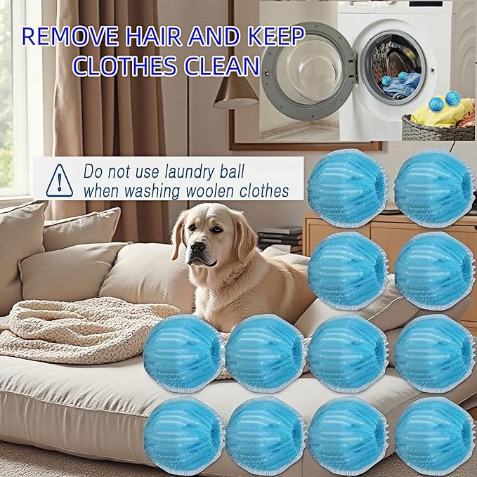 12 PCS Pet Hair Remover for Laundry & Dryer, Reusable Laundry Lint Catcher, Dog Hair Remover Tool for Clothes Bedding, Washing Machine Hair Trap, Non-Damaging Fabric Safe