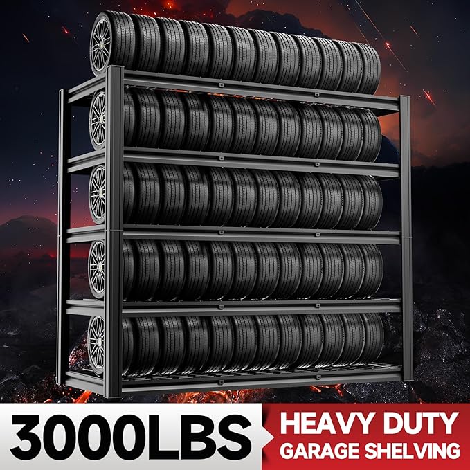 5-Tier 60”W x 24”D x 78”H Garage Shelving Adjustable Metal Storage Shelves 3000LBS Garage Shelving Heavy Duty Utility Shelf Unit Storage Racks for Warehouse(Black)
